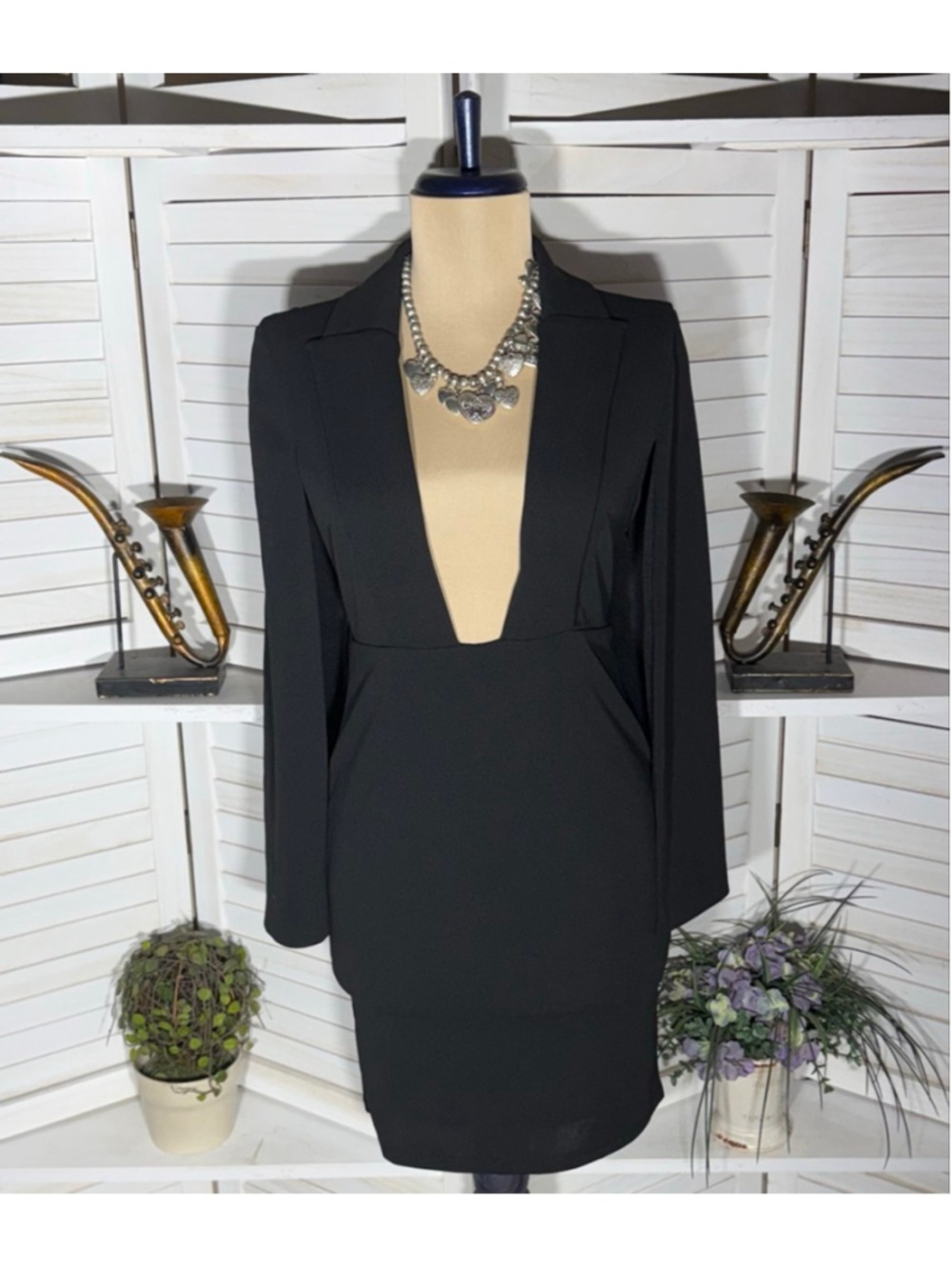Rare mini dress elegant cape plunge cocktail wedding guest whimsigoth glam sz S